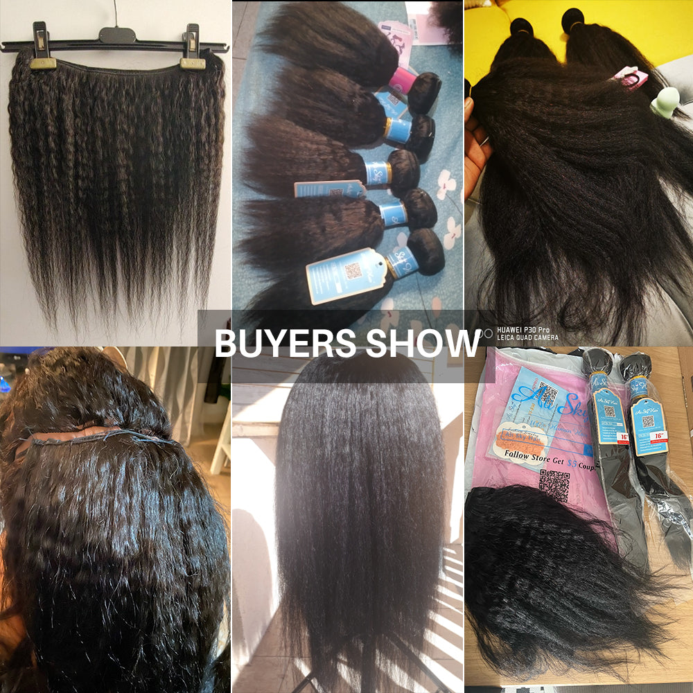 Hair Kinky Straight Bundles Brazilian Remy Extensions Human Black Women 1/3/4PCS