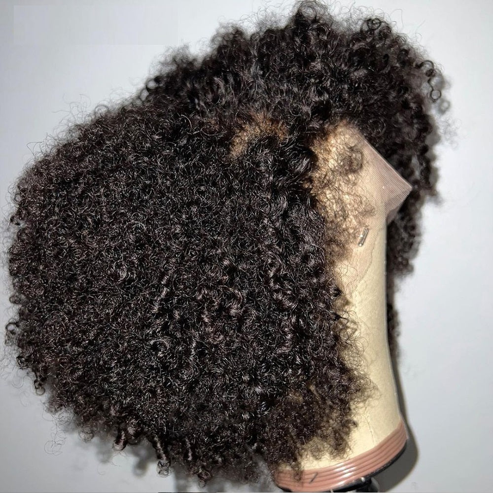 Permanent HD Frontal Human Hair Wig Brazilian Curly Baby Black Women Kinky Edges