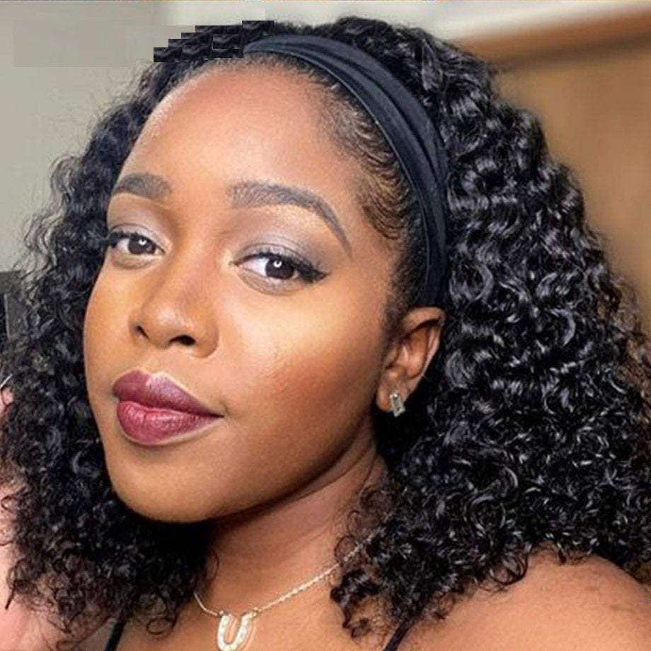 Headband Wigs Human Hair Kinky Curly Glueless Full Machine Brazilian Remy Women