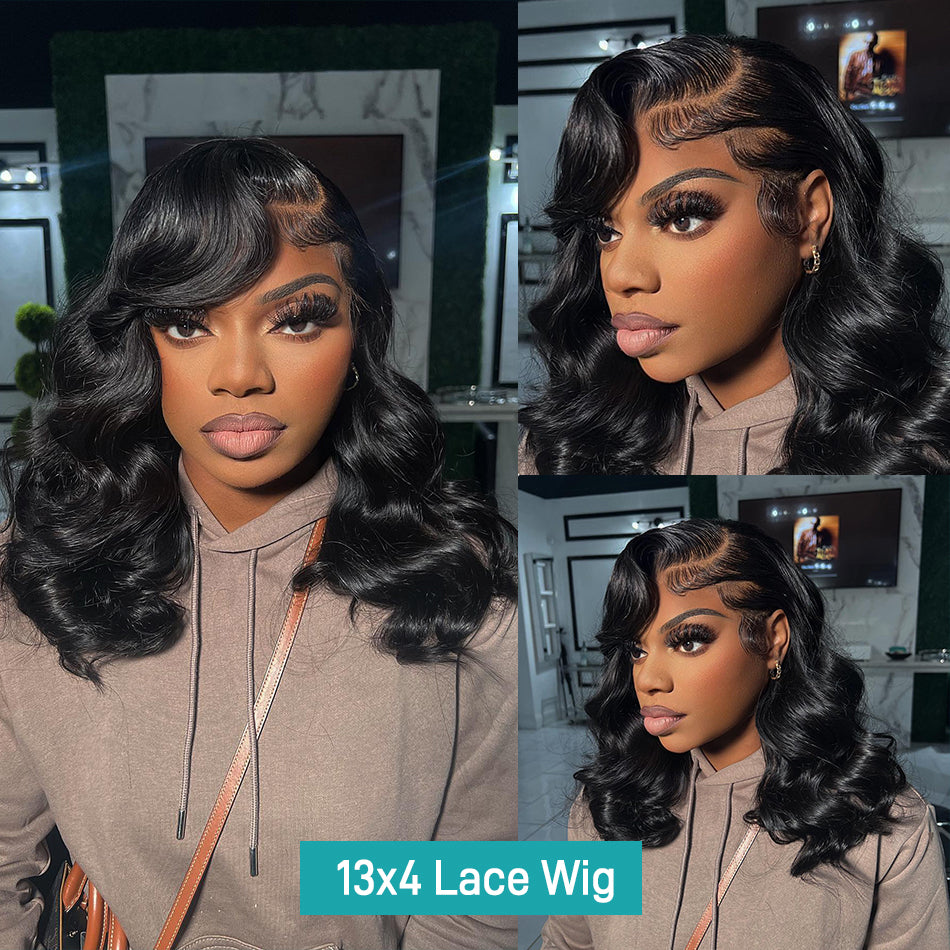 Body Wave Short Bob Wig Brazilian Front Human Hair Women Remy Wavy Pre Plucked