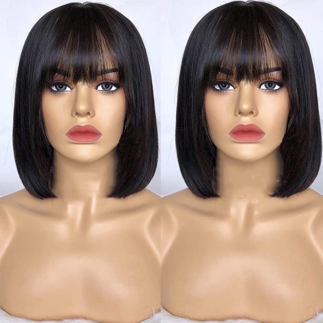 Short Bob Wig Bangs Straight Hair Brazilian Human Remy Full Machine Made Women