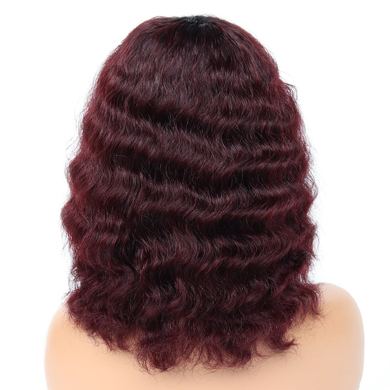 Short Human Hair Wigs Women Deep Wave Brazilian Bangs Glueless Full Machine Remy