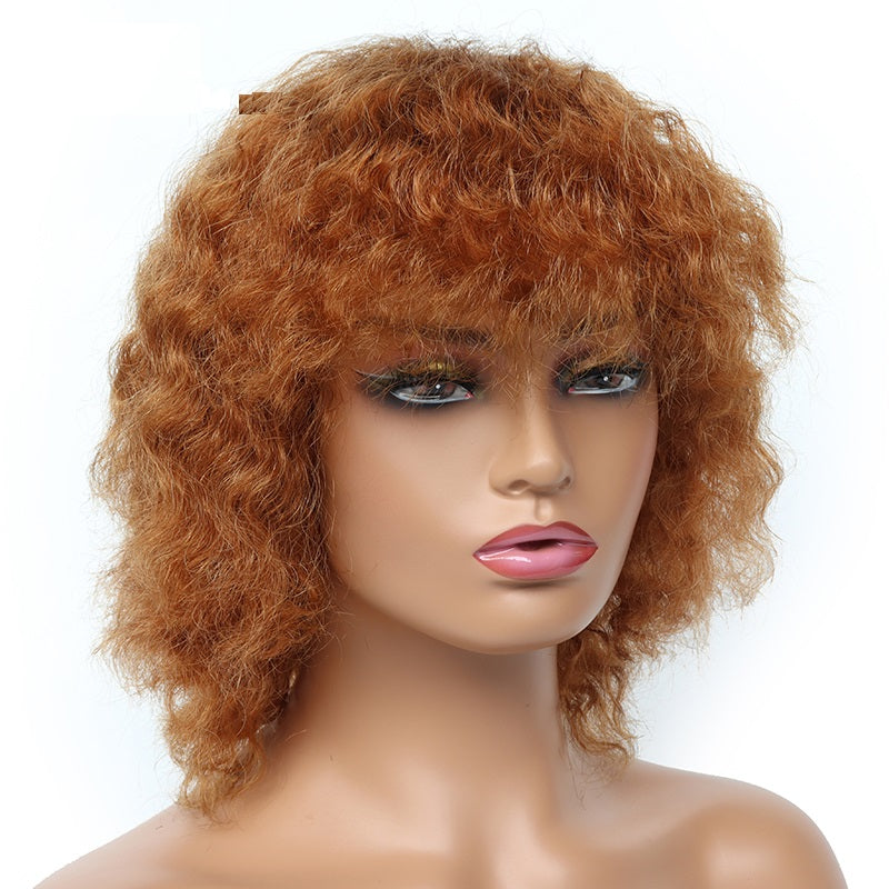Short Human Hair Wigs Women Deep Wave Brazilian Bangs Glueless Full Machine Remy