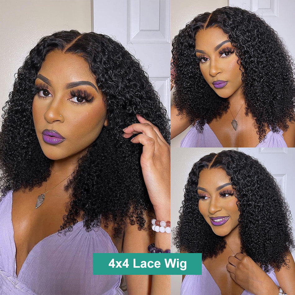 Short Bob Deep Wave Human Hair Wigs T Part Transparent Curly Closure Brazilian