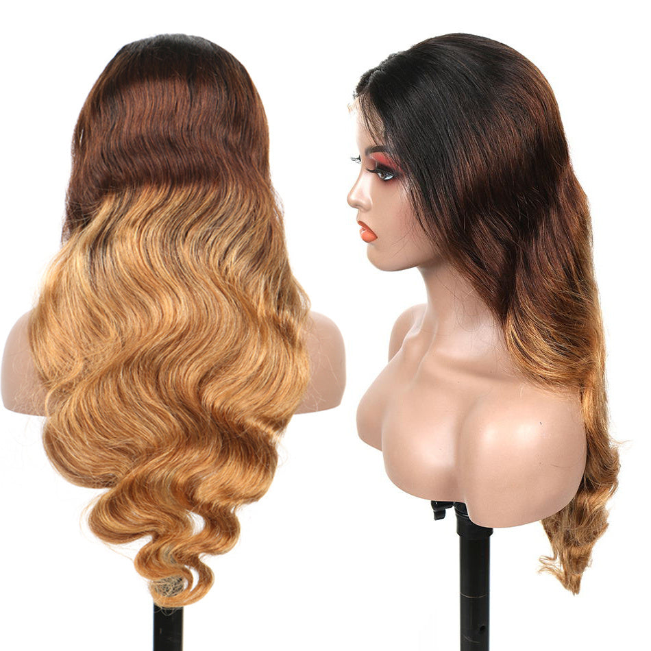 Ombre Highlight Body Wave Closure Brazilian Wavy Frontal Human Hair Wigs Remy