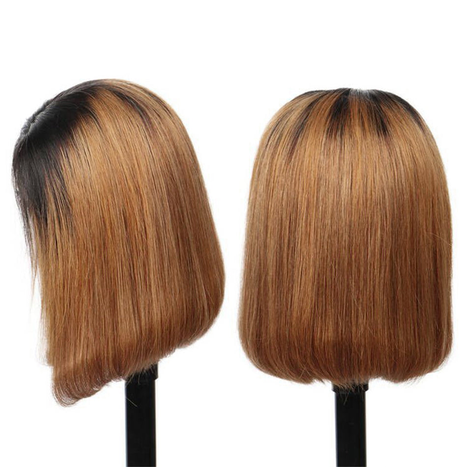 Short Bob Wig Lace Ombre Straight Highlight Frontal Remy Hair Closure Human New