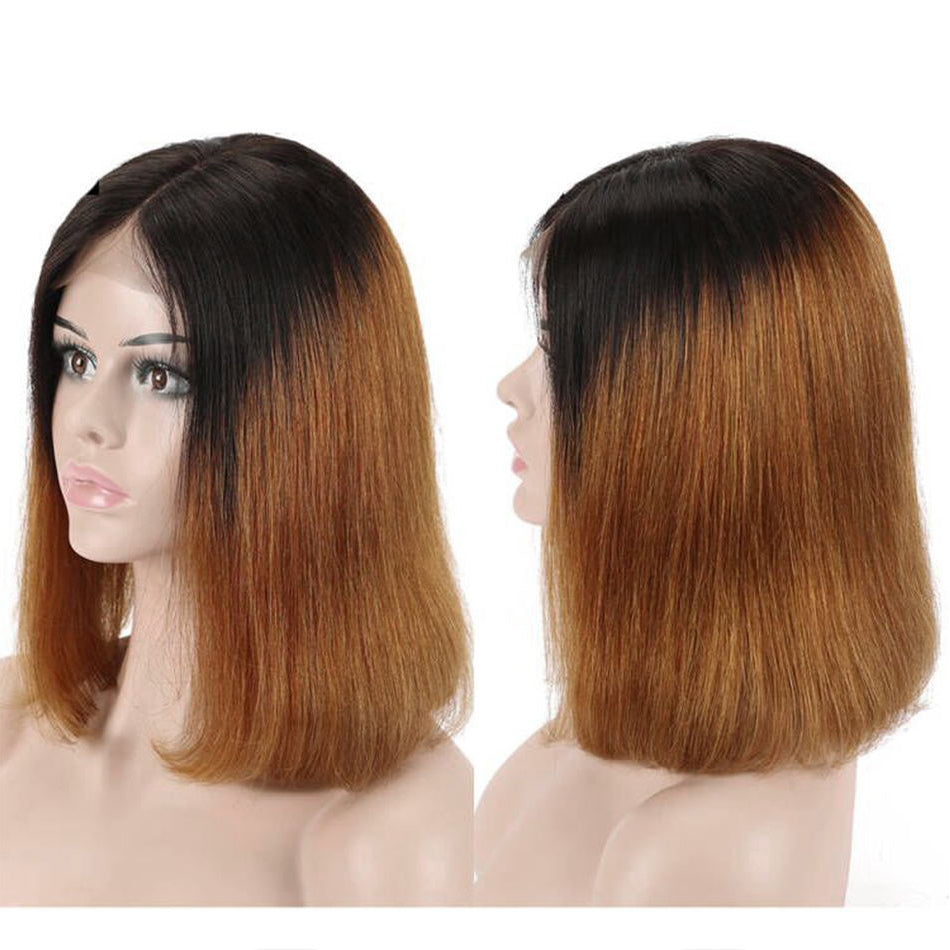 Short Bob Wig Lace Ombre Straight Highlight Frontal Remy Hair Closure Human New