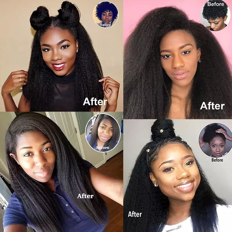Hair Kinky Straight Bundles Brazilian Remy Extensions Human Black Women 1/3/4PCS