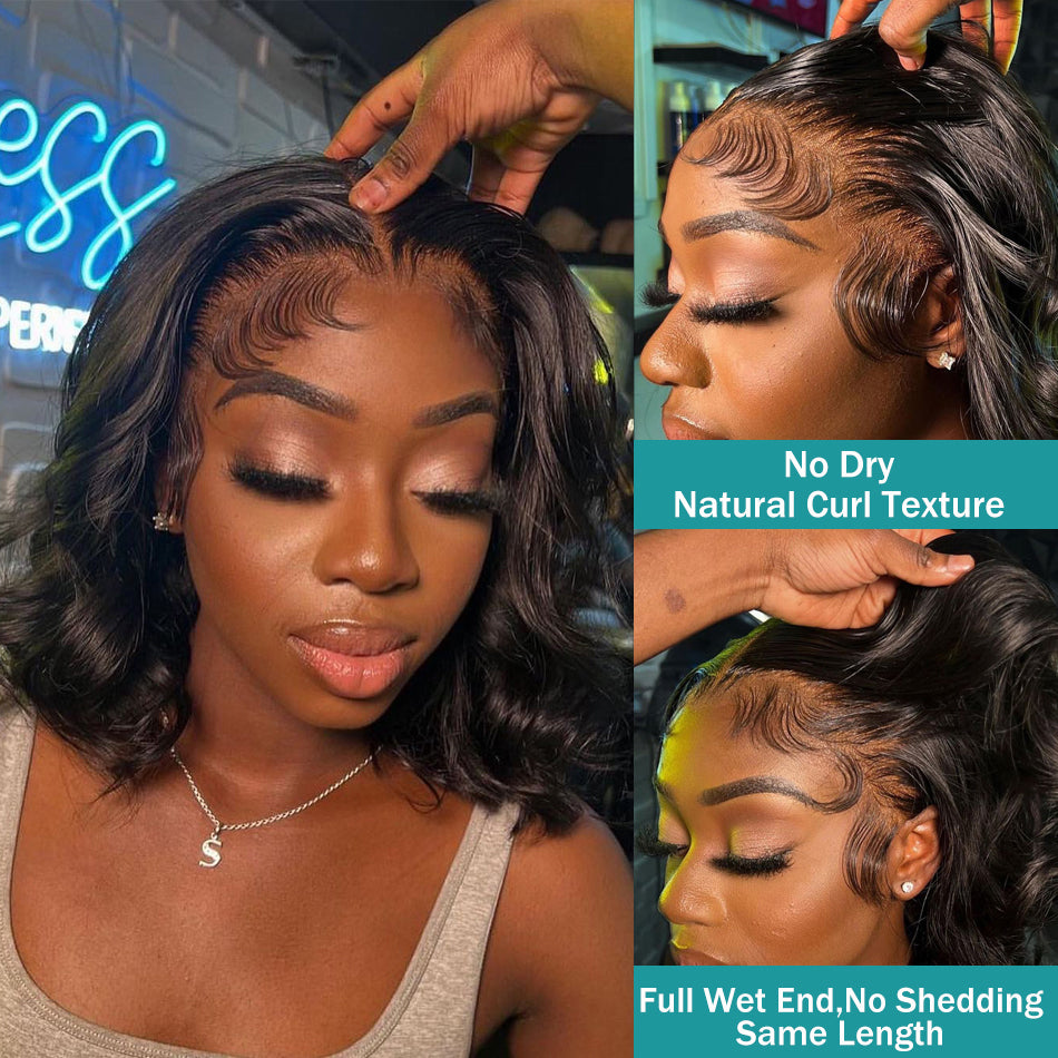 Body Wave Short Bob Wig Brazilian Front Human Hair Women Remy Wavy Pre Plucked