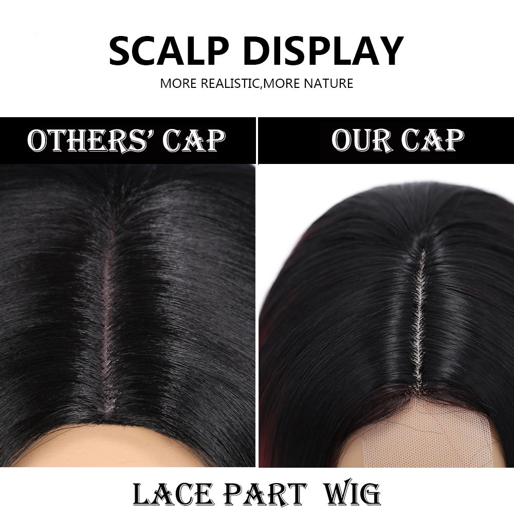 Long Straight Wig Middle Part Lace High Light Synthetic Hair Black Women Cosplay