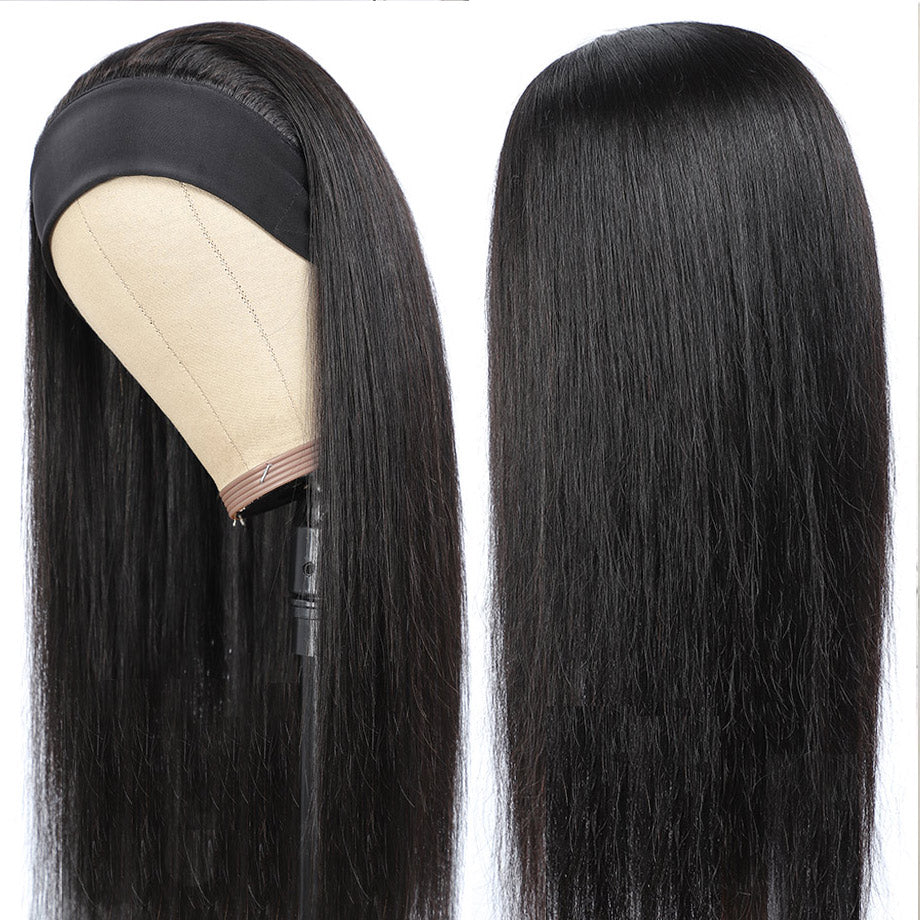Women's Headband Human Hair Straight Glueless Brazilian Wigs Black Women Remy