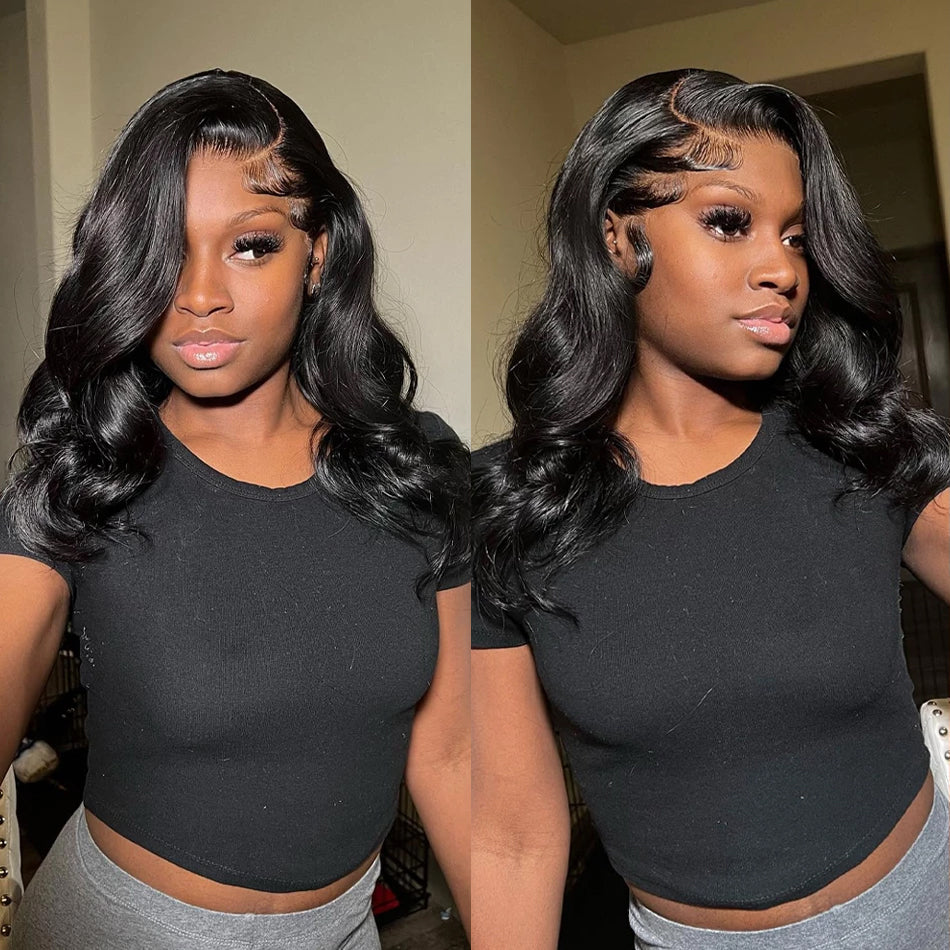 Body Wave Short Bob Wig Brazilian Front Human Hair Women Remy Wavy Pre Plucked