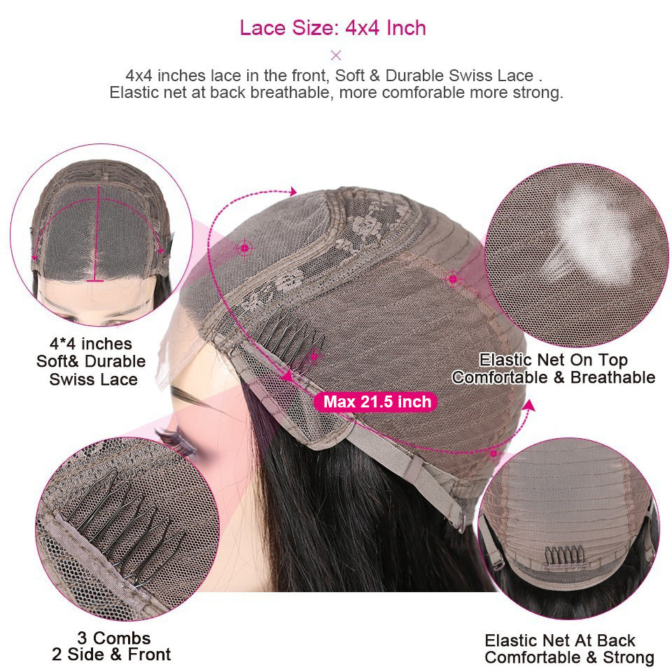 Indian Human Hair Wigs Deep Wave Short Bob Women Transparent Closure Plucked New