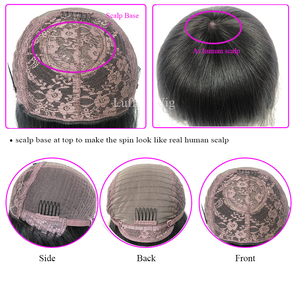 Ombre Curly Human Hair Wigs Borwn Brazilian Remy Scalp Top Full Machine Made New 180% Density
