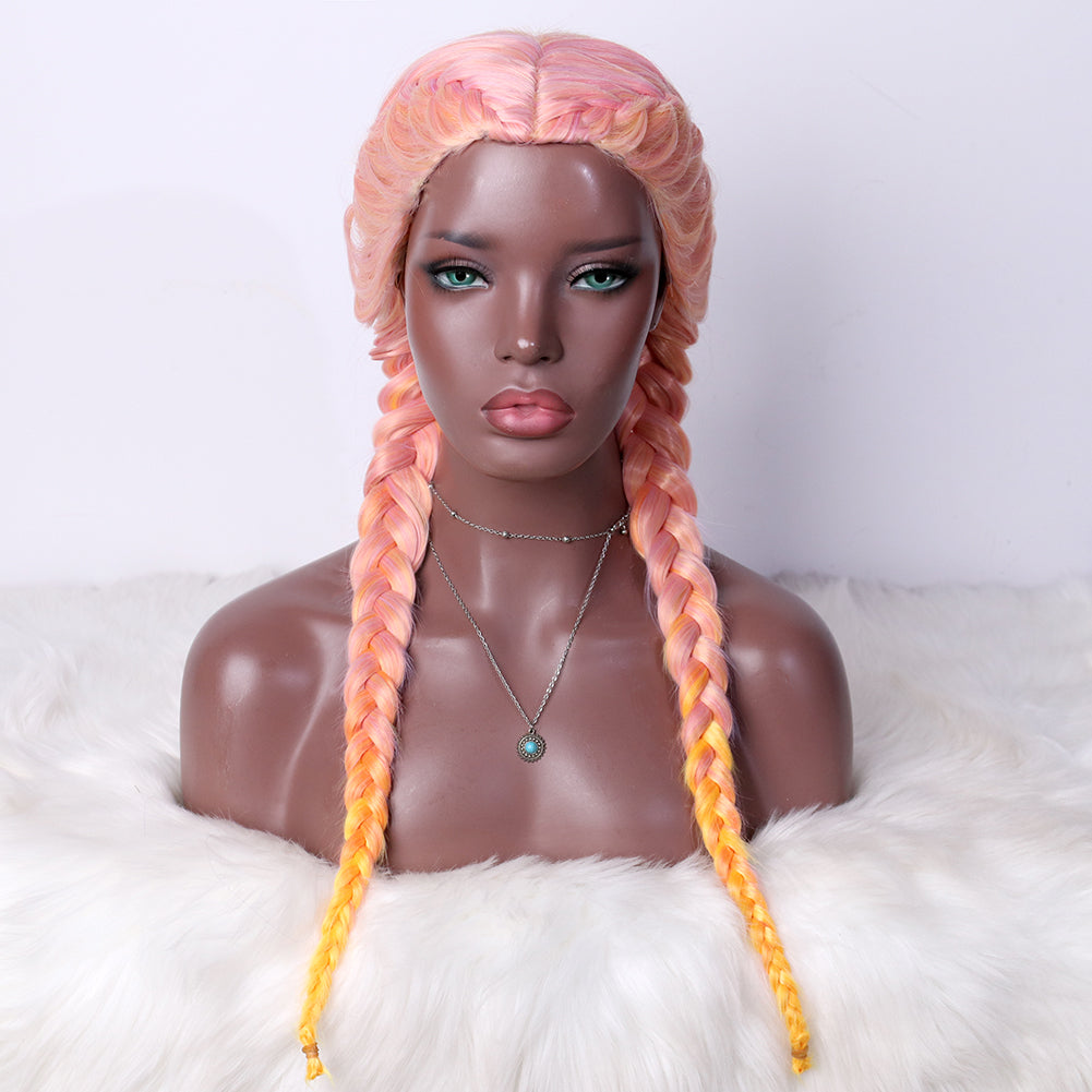 Blonde Long Double Braided Synthetic Wig Heat Resistant Wigs