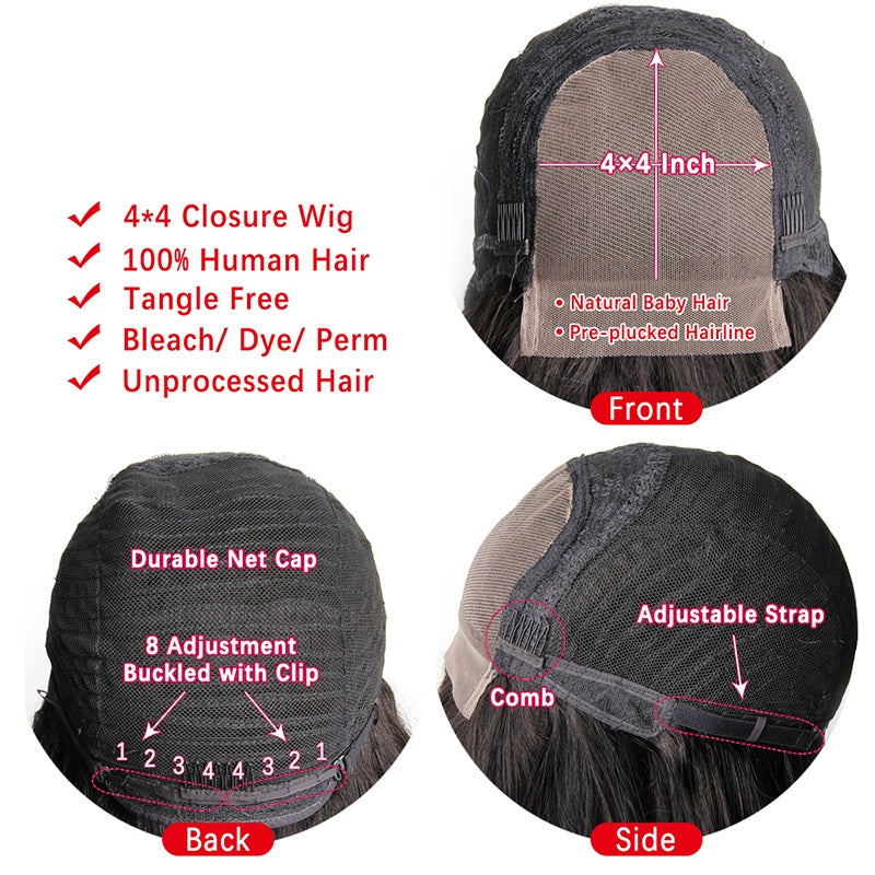 Curly Wig Human Hair Mongolian Wigs 4x4 Swiss Lace Closure Women peruque New