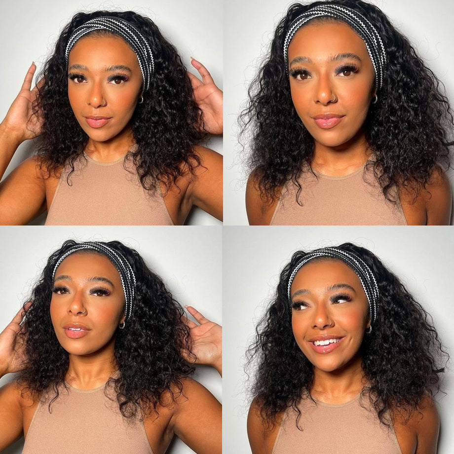 Headband Wigs Human Hair Kinky Curly Glueless Full Machine Brazilian Remy Women