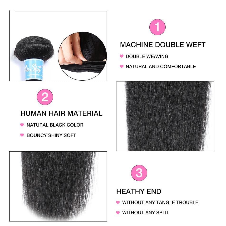Hair Kinky Straight Bundles Brazilian Remy Extensions Human Black Women 1/3/4PCS