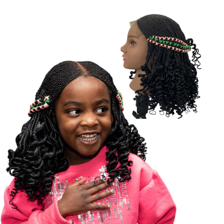 Kids Ghana braid lace closure wig, braids wig for girls age 4 to 12 years, kids cornrow style wig.