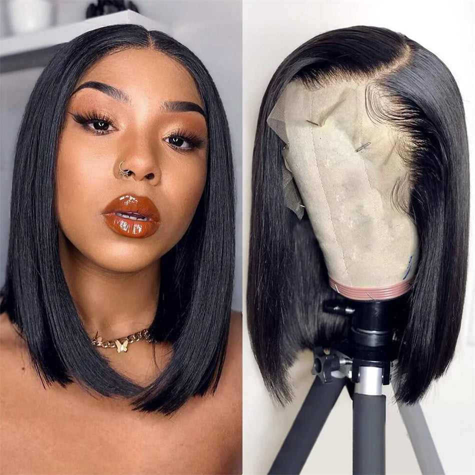 Short Bob Wig Lace Ombre Straight Highlight Frontal Remy Hair Closure Human New