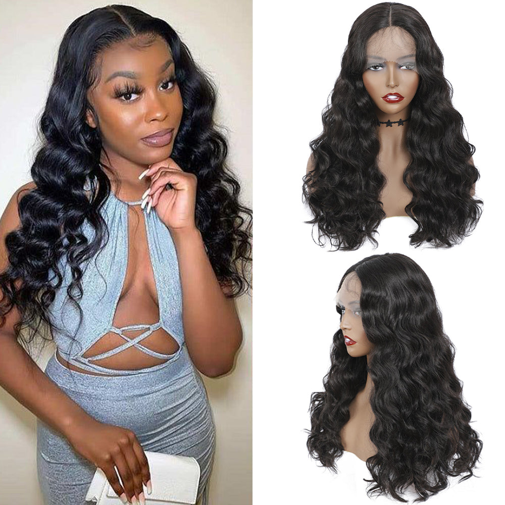 Synthetic Lace Front Wigs Black Women Loose Wave Middle Part Transparent Swiss