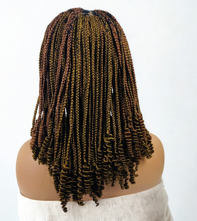 Short brown  box braid wig for Ladies. Glue less wig