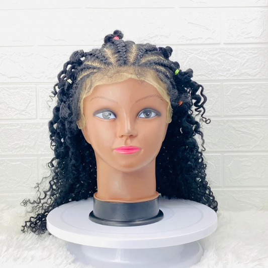 Children Lace Front Kinky Curly Braided Wig Human Hair Blend wig for kids Alopecia wig for girls Transparent 13x4 lace frontal cosplay costume wig