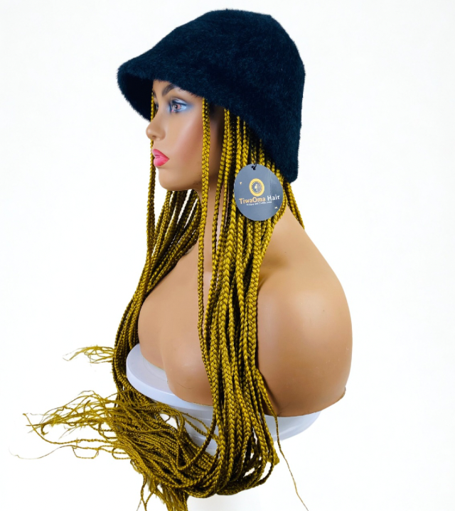 Hat wig Long Gold braids cap wig
