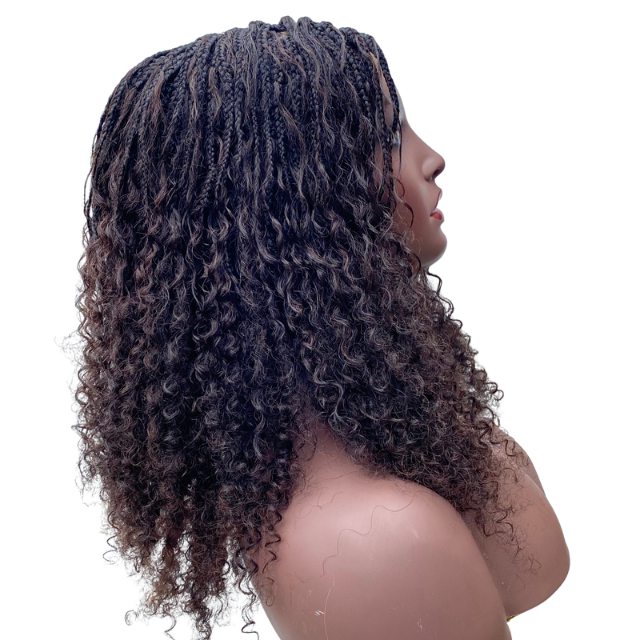 Human hair Goddess braid  Wig Kinky Curls Short boho Braided Wigs For Women Brown Wigs