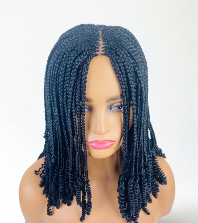 Short cornrow center part box braid wig for Ladies. Glue less Lace wig for women