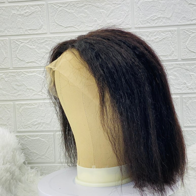 Kids lace front human hair kinky straight wig, yaki 13x4 short Bob wig for children and girls cosplay costume wig