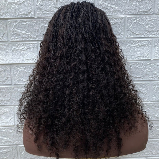 Human hair Goddess braid  Wig Kinky Curls Short boho Braided Wigs For Women Brown Wigs