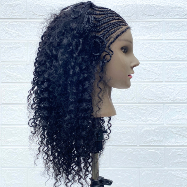 Children Cornrow Weave Wig Human Hair Mix Half weave Half Cornrow wigs for girls wig Hairloss and Alopecia