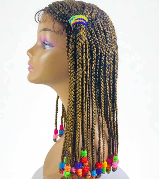 Kids 3 step Ghana braid lace frontal wig, Hair loss replacement children