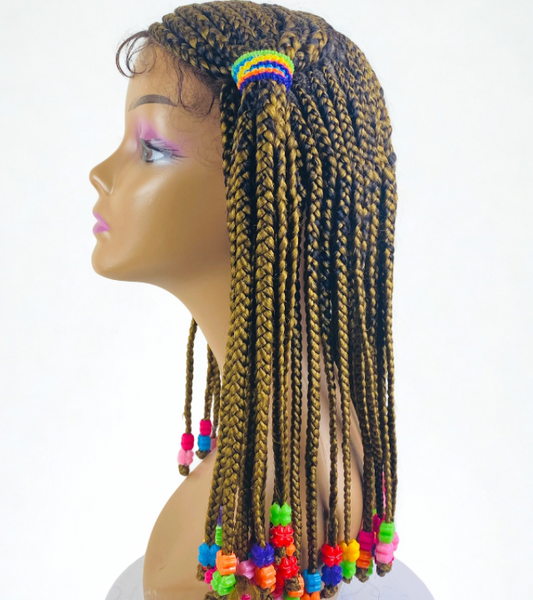 Kids 3 step Ghana braid lace frontal wig, Hair loss replacement children