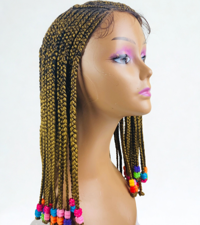 Kids 3 step Ghana braid lace frontal wig, Hair loss replacement children