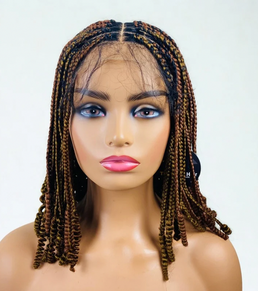 Short brown  box braid wig for Ladies. Glue less wig