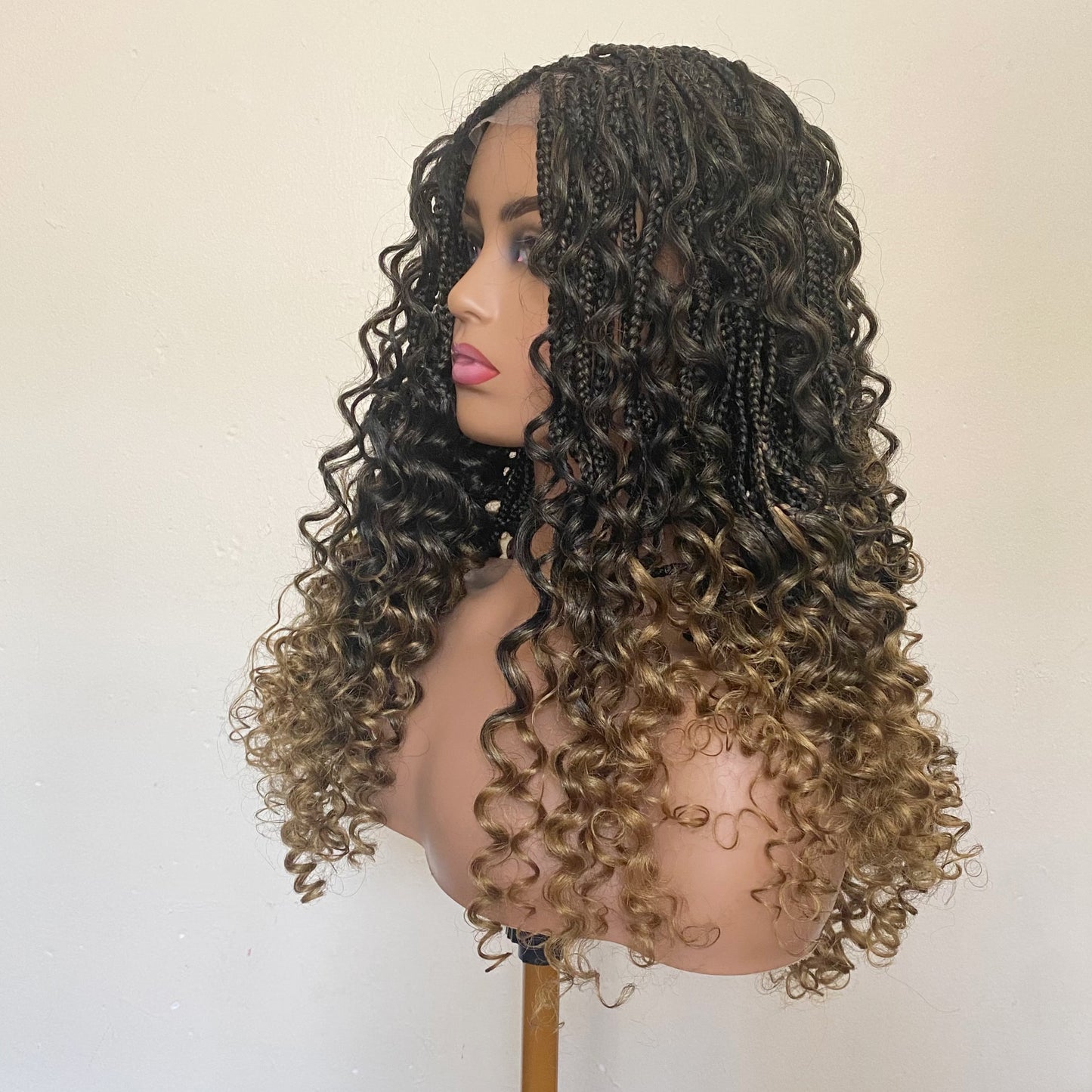 Handmade Boho Knotless Braided Wig with Curly Ends