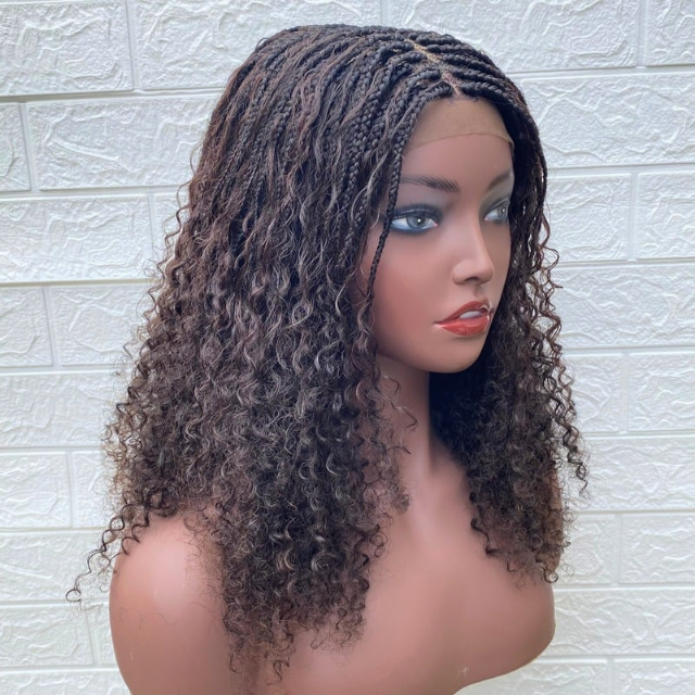 Human hair Goddess braid  Wig Kinky Curls Short boho Braided Wigs For Women Brown Wigs