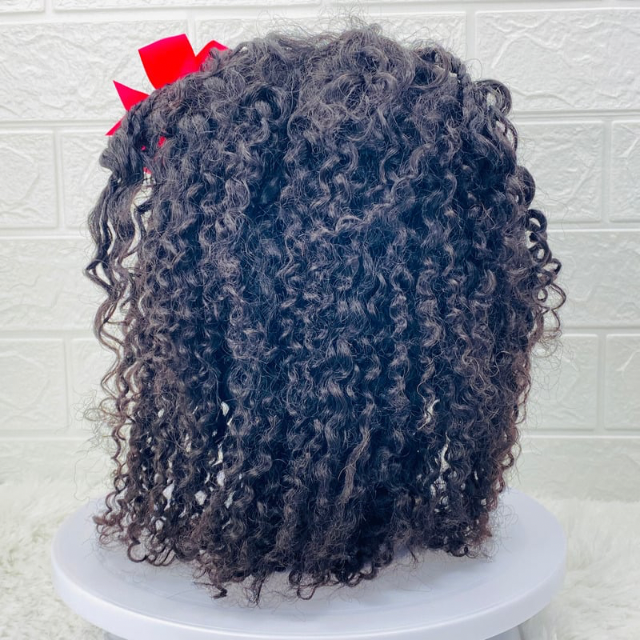 Children Lace Front Kinky Curly Braided Wig Human Hair wig for kids Alopecia wig for girls Transparent 13x4 lace frontal cosplay costume wig