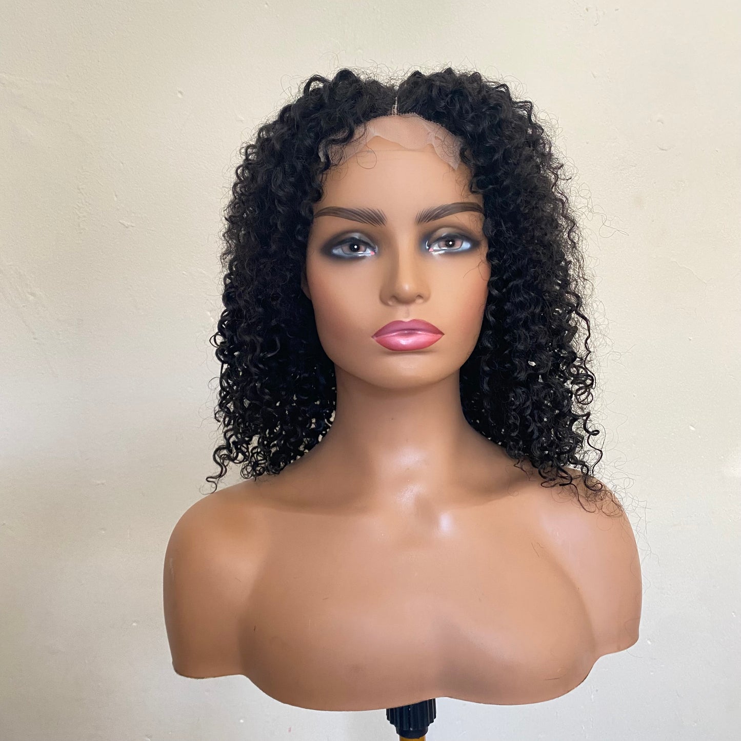 Non slip Silicone Human Hair Kinky Curly Wig  Black Short Wigs