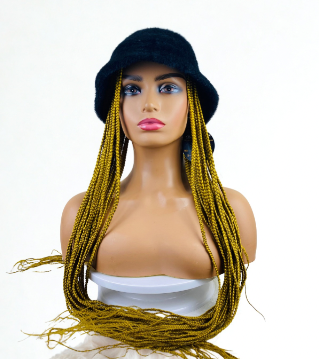 Hat wig Long Gold braids cap wig