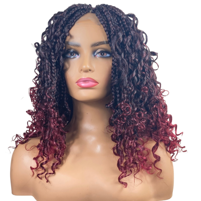 Goddess Box braid Wig T1B-BUG Boho Braided wigs Short Red wigs For Women