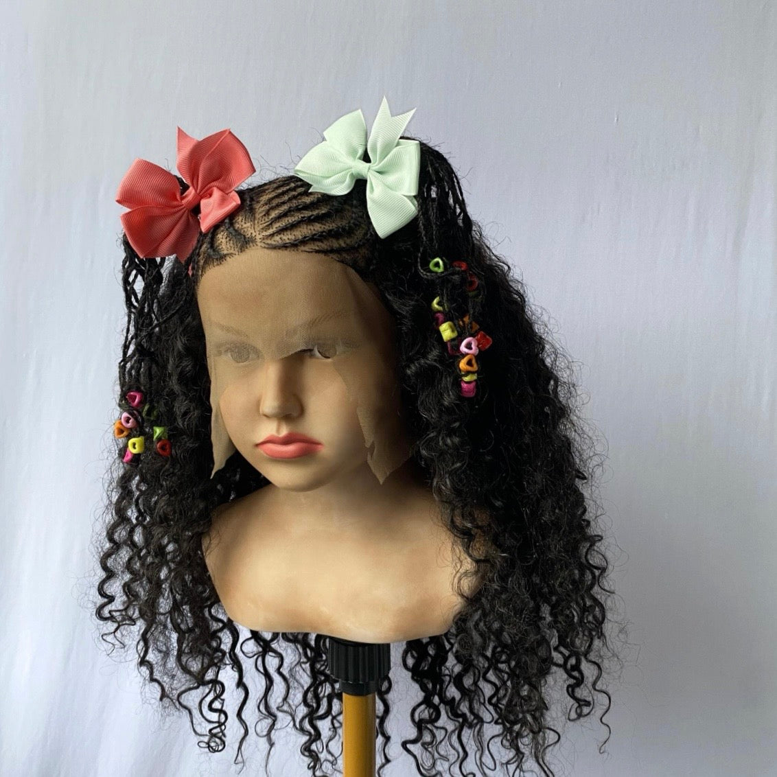 Custom made Children Cornrow Weave Wig Human Hair Blend Half weave Half Cornrow wigs for girls