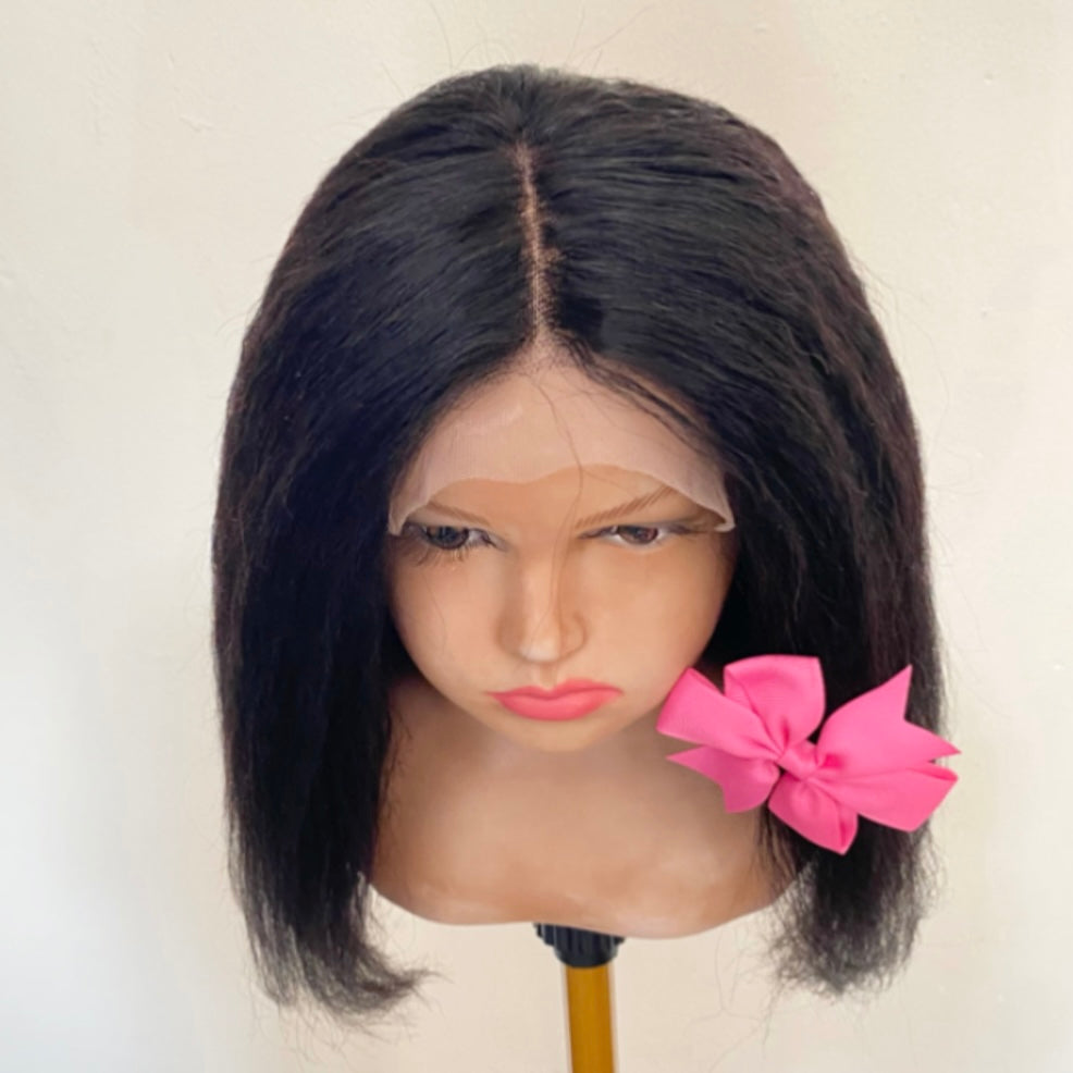 Kids Kinky Straight Wig with Non-Slip Silicone Cap – Soft Natural Hair Wig for Kids, Secure Fit for Alopecia & Hair Loss, Lightweight Comfor