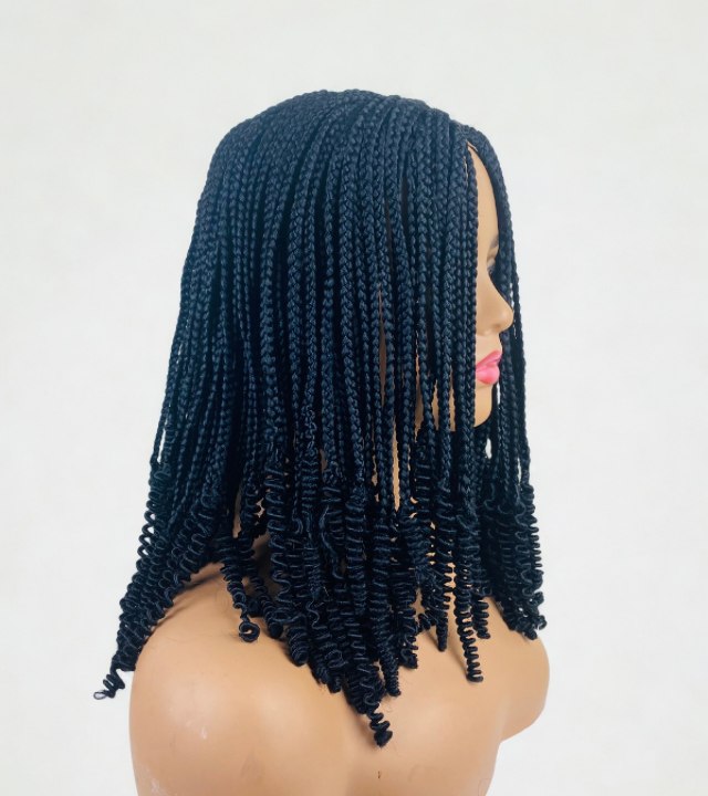 Short cornrow center part box braid wig for Ladies. Glue less Lace wig for women