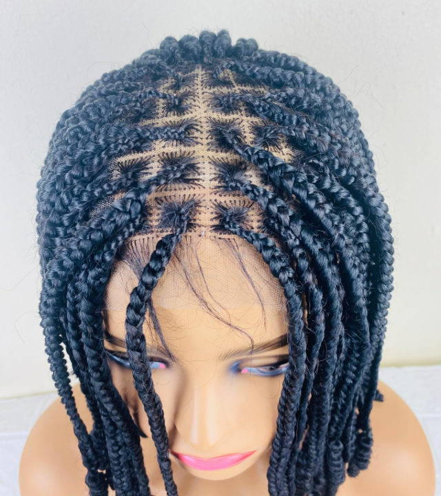 Short Knotless box braid wig for Ladies. Glue less Lace top wig for women