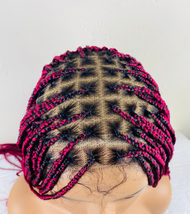Long Knotless Braids Lace front Burgundy wigs