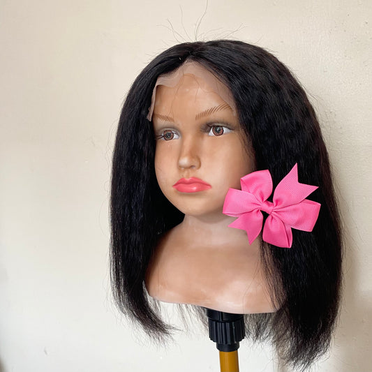 Kids Kinky Straight Wig with Non-Slip Silicone Cap – Soft Natural Hair Wig for Kids, Secure Fit for Alopecia & Hair Loss, Lightweight Comfor