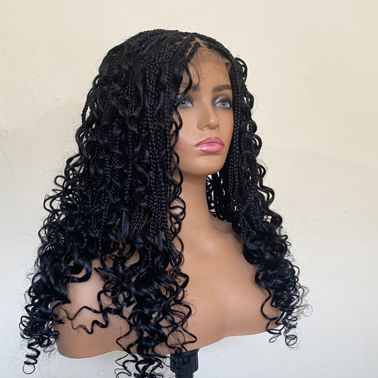 Handmade Boho Knotless Braided Wig with Curly Ends